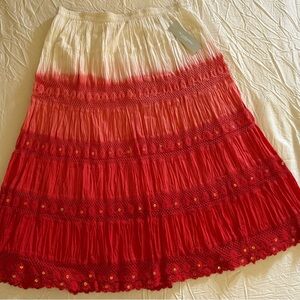 Women’s 1X Tiered Cotton Skirt White to Orange Ombre Sequin Accents Boho